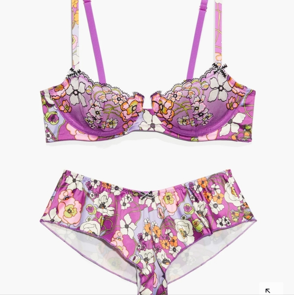 Savage X Fenty Juicy Purple Flower Poppy Print Mod Poppy Unlined Lace Bra Set